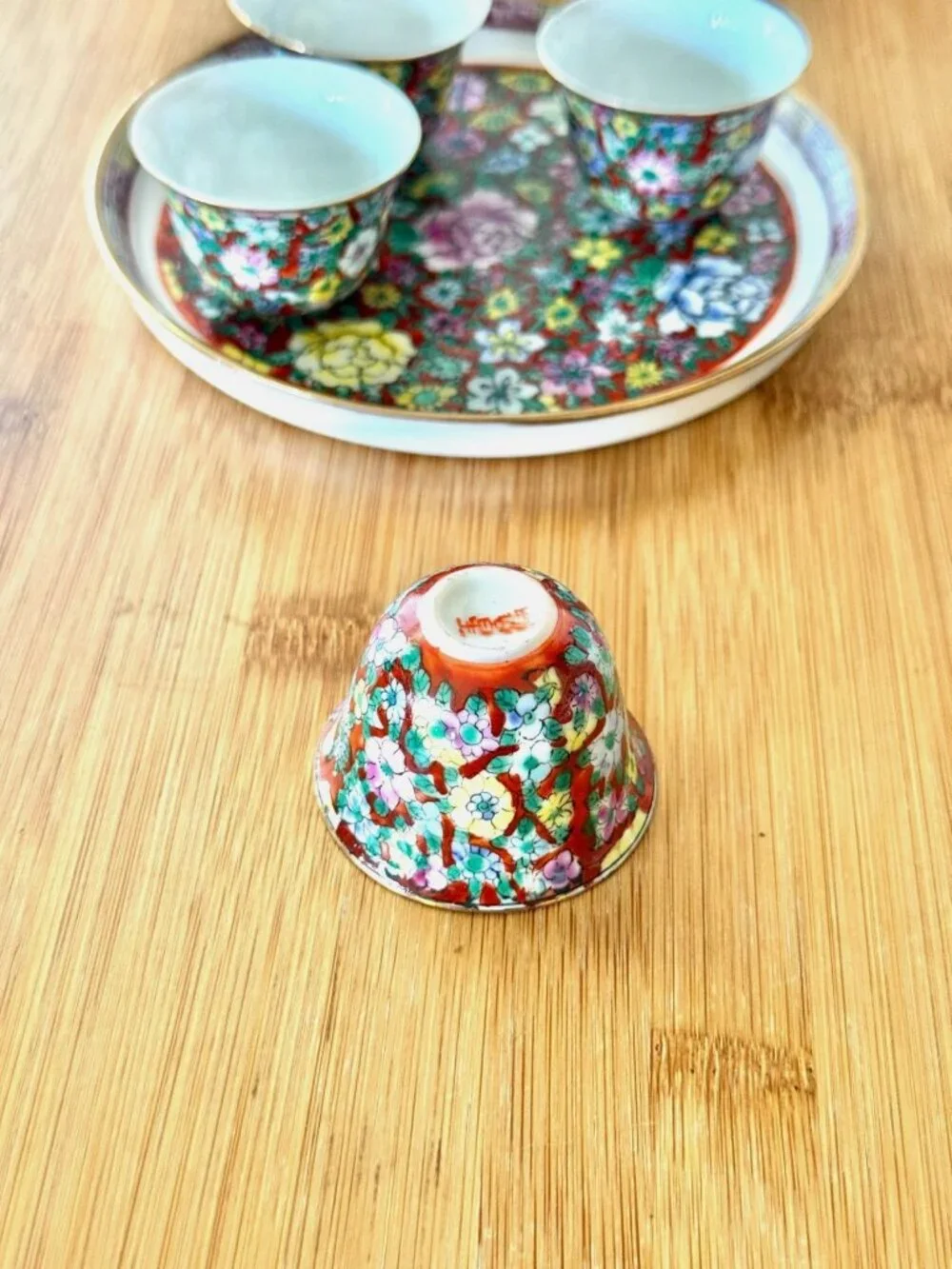 Vintage Early Century Chinese Porcelain Miniature Tea Set In Mille Fleur Floral